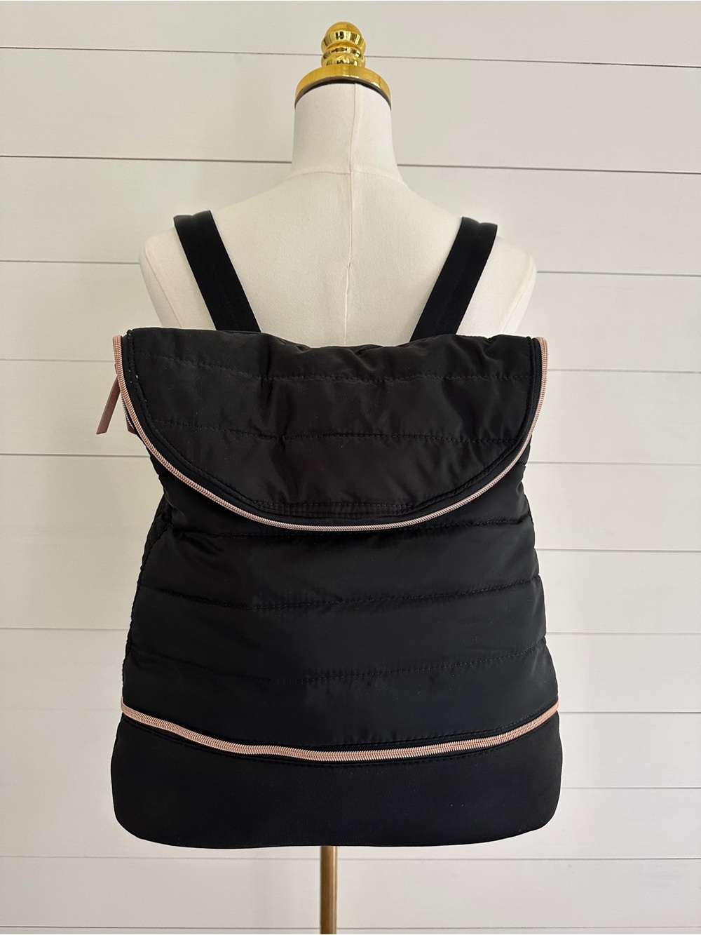 Stella & Dot Black Quilted Backpack with Shoe Compartment